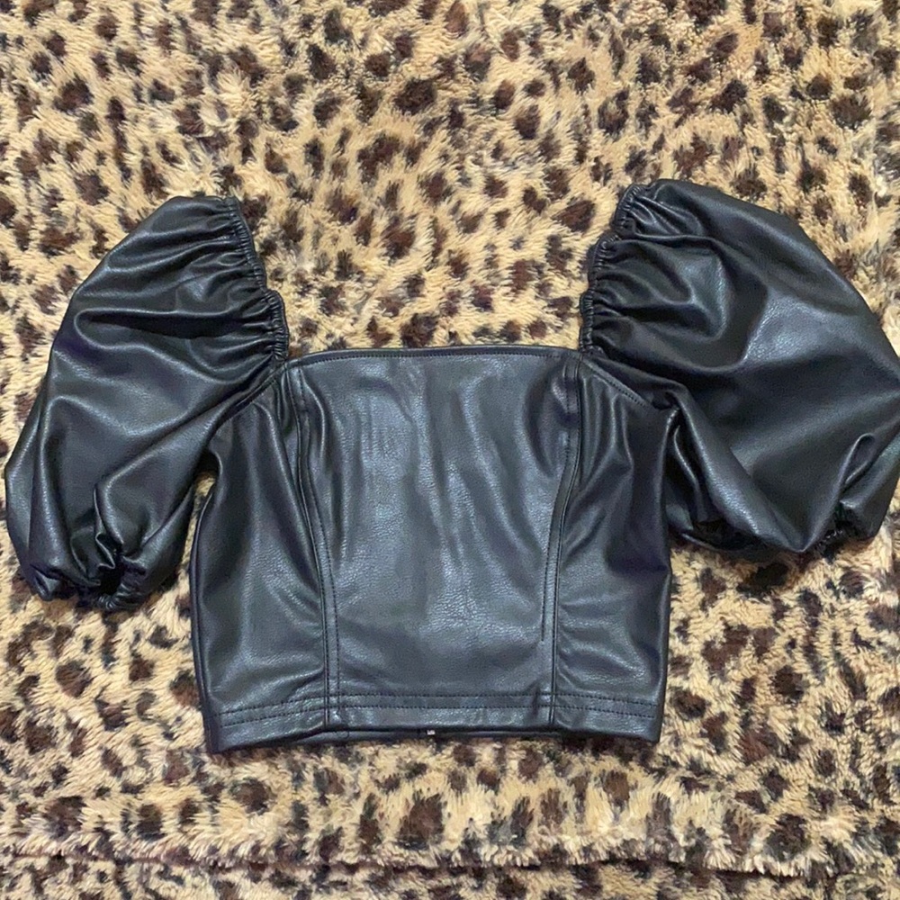 Brand new H&M black pleather top, size xxs